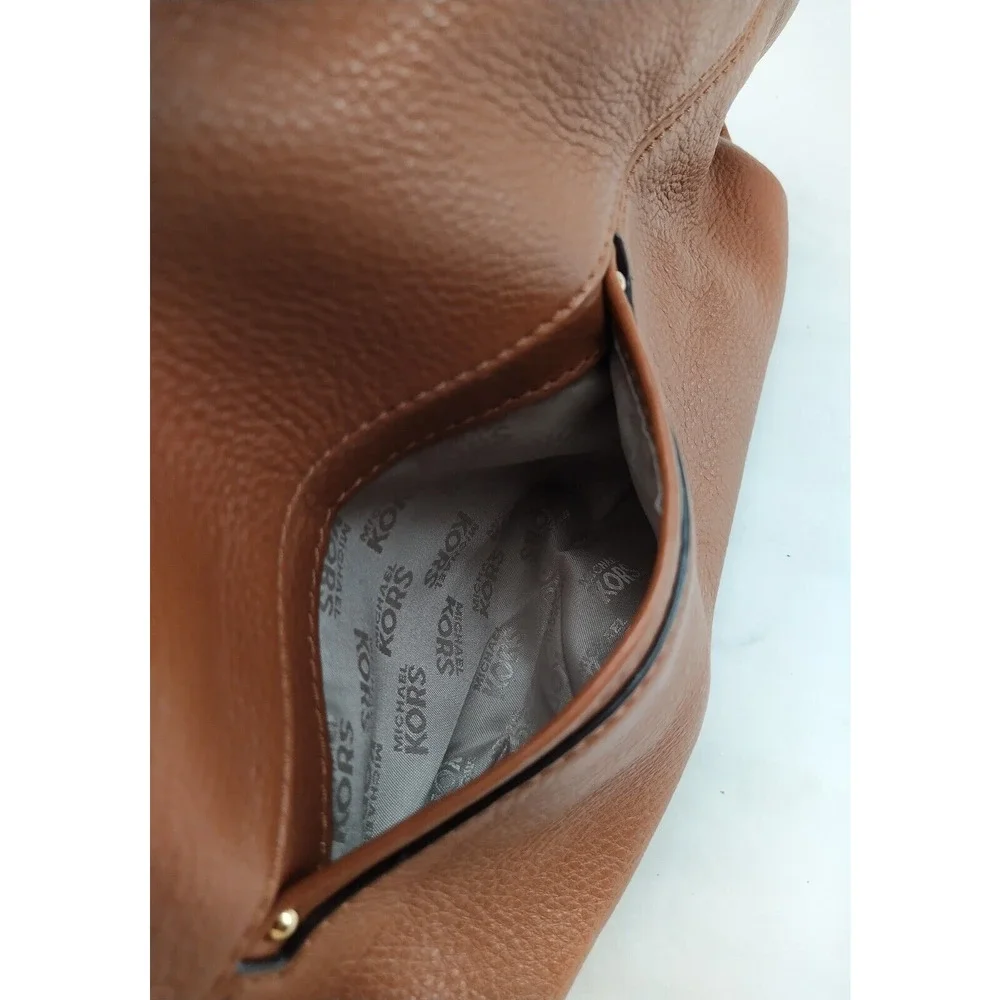 Michael Kors Fulton Brown Pebbled Leather Buckle Pocket Zipper Hobo Shoulder Bag